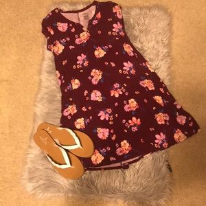 Burgundy  Floral Swing Dress